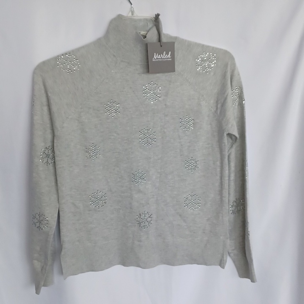 Marled Reunited Clothing lightweight sweater, Rhinestone Snowflake, 18"PTP, 23"L